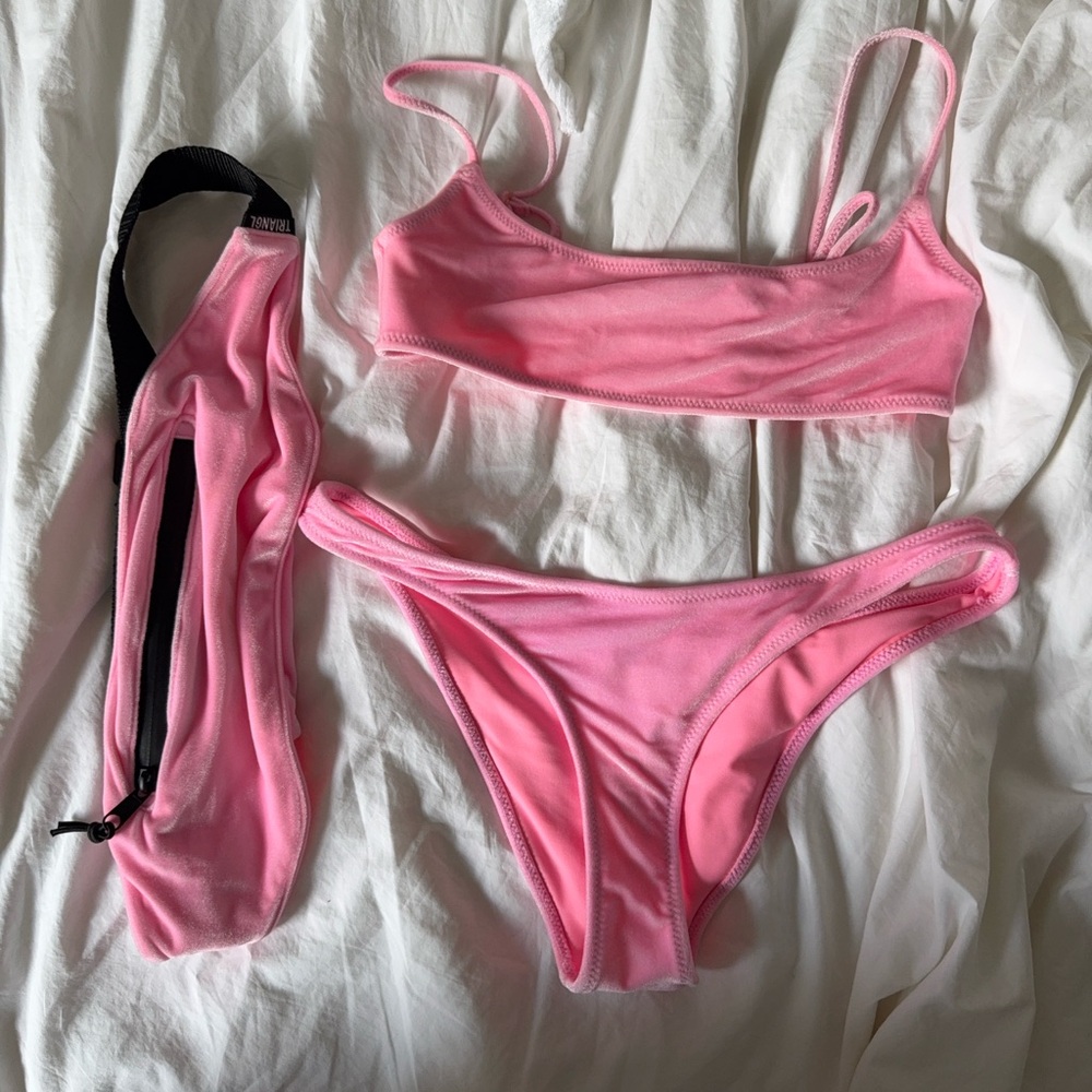 Triangle Pink Bikini Set With Fanny Pack